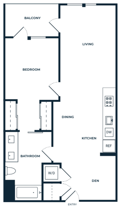 Floor plan for 1 bed, 1 bath, 826 sqft